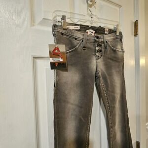 Cycle Jeans - Made In Italy- Black Distressed Low Rise Button Fly Stretch Jeans